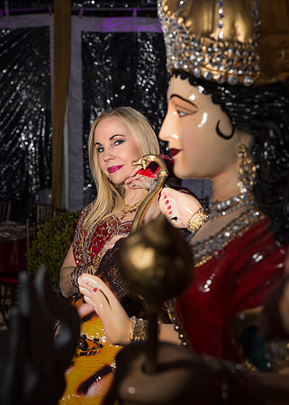 Carolyn Farb and Durga Maa Statue (Strength, power, protector, morality)