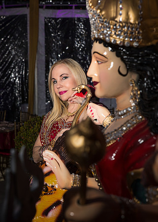 Carolyn Farb and Durga Maa Statue (Strength, power, protector, morality)